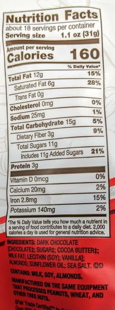 Bark Thins Snacking Chocolate (nutritional facts, ingredients)