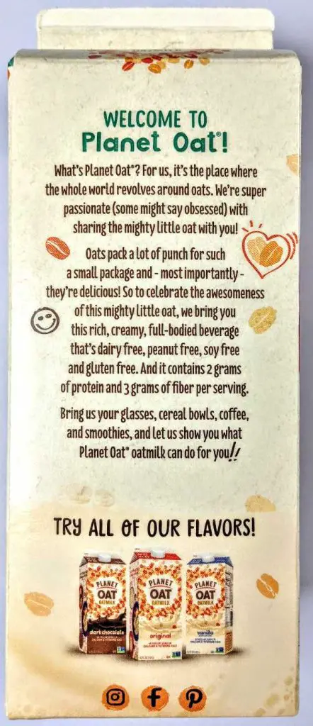 Planet Oat Oatmilk carton side 2