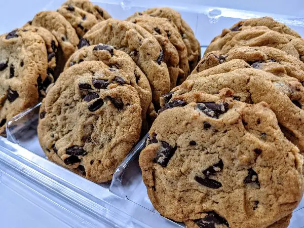 Costco Chocolate Chunk Cookies opened stacked