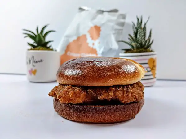 Mcdonald's crispy chicken sandwich on display side-view