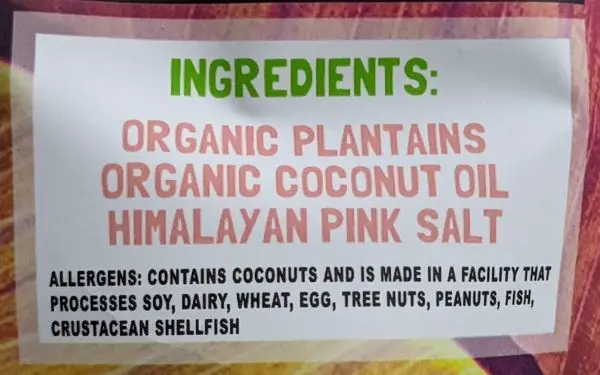 (Ingredients) Barnana Organic ridge cut plantain chips - FamilyGuideCentral.com