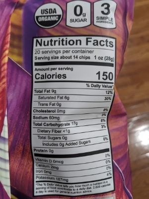 (nutritional facts) Barnana Organic ridge cut plantain chips - FamilyGuideCentral.com