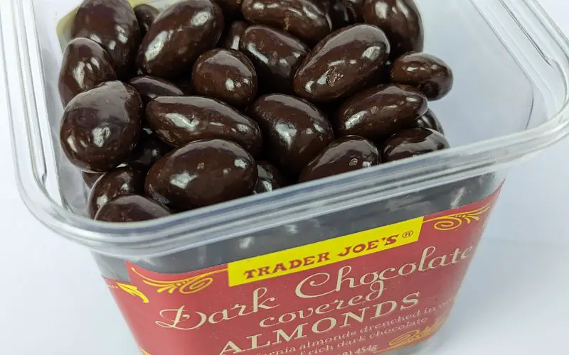 Trader joes dark chocolate covered almonds inside the package - banhmifresh.com