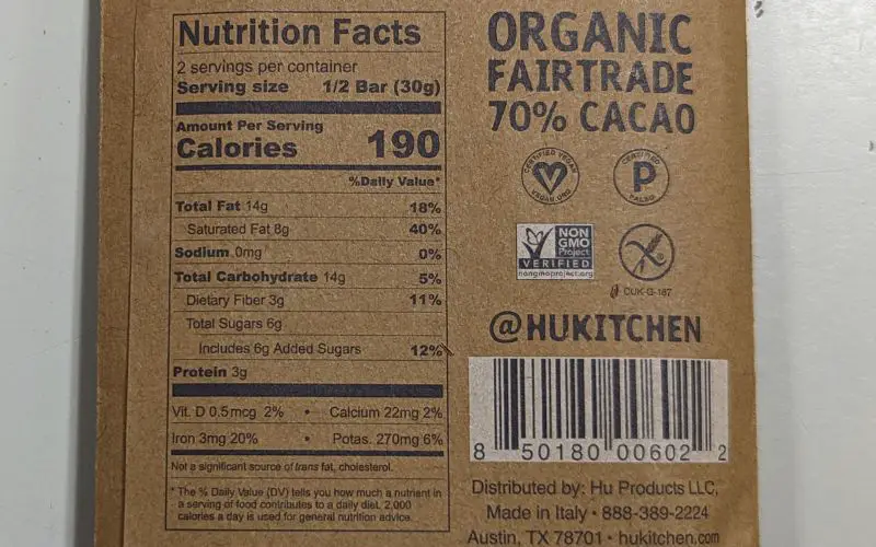 hu crunchy mint dark chocolate nutritional facts - banhmifresh.com