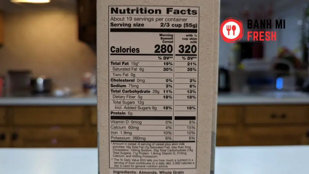 Morning summit cereal nutritional facts side of box - banhmifresh.com