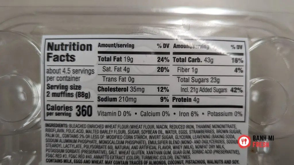 Marketside strawberry and creme muffins nutritional facts label - banhmifresh.com