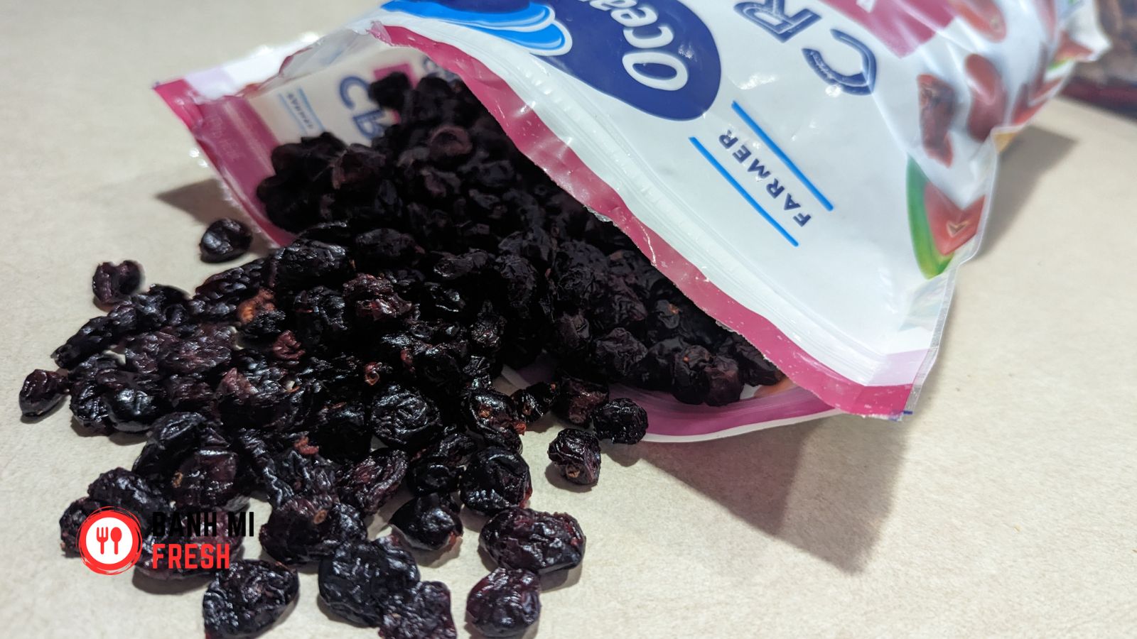 Ocean spray craisins pouring out of the bag - banhmifresh.com